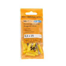 Plastplugg Gul 5,5 x 25 mm inkl. skruv 10-pack Heco